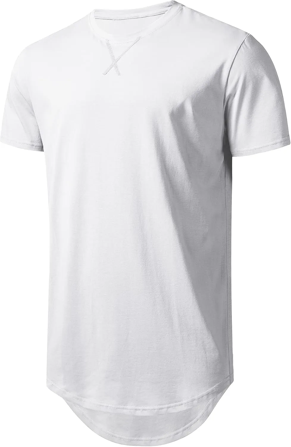 LETAOTAO Mens Hipster Longline T-Shirt Drop Cut Scallop Long Tail Slim Fit Bodybuilding Gym Muscle Workout Tee