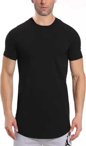 LETAOTAO Mens Hipster Longline T-Shirt Drop Cut Scallop Long Tail Slim Fit Bodybuilding Gym Muscle Workout Tee