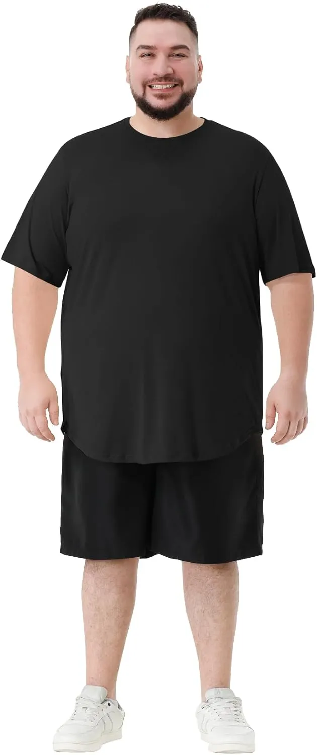 LETAOTAO Mens Hipster Longline T-Shirt Drop Cut Scallop Long Tail Slim Fit Bodybuilding Gym Muscle Workout Tee