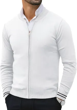 Lexiart Men's Casual Cardigan Sweaters Knitted Stand Collar Slim Fit Full-Zip Warm Jacket