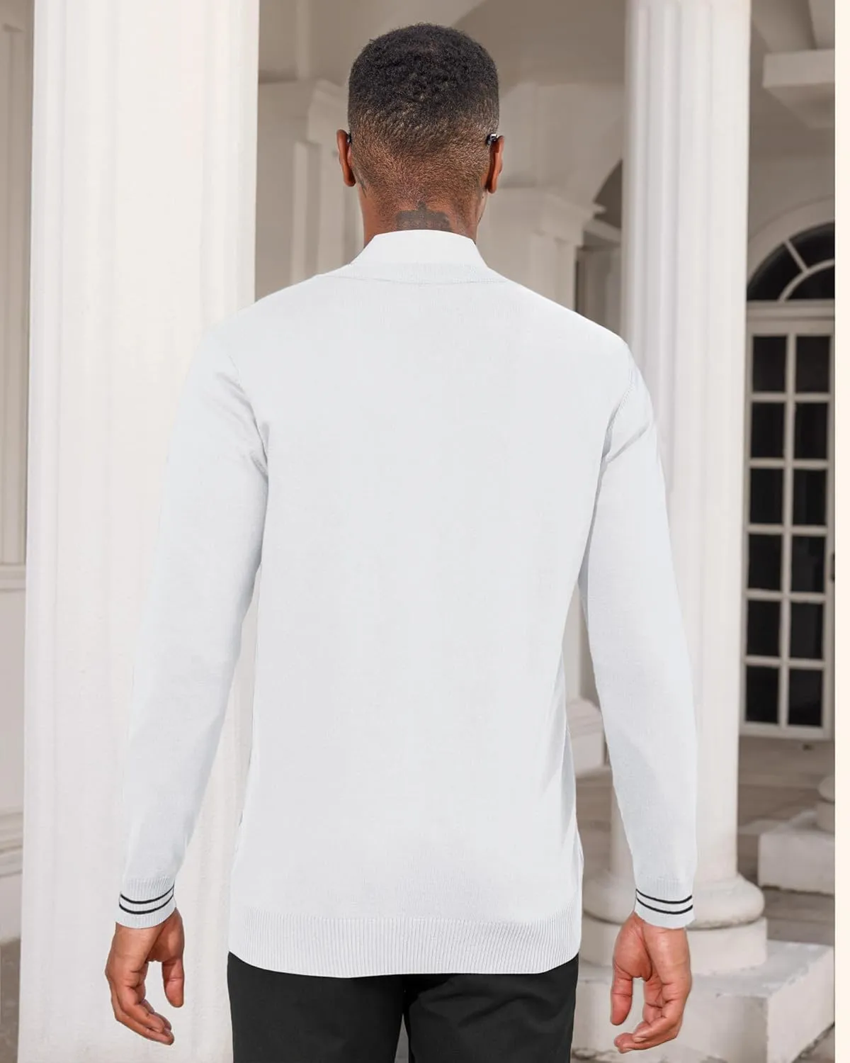 Lexiart Men's Casual Cardigan Sweaters Knitted Stand Collar Slim Fit Full-Zip Warm Jacket