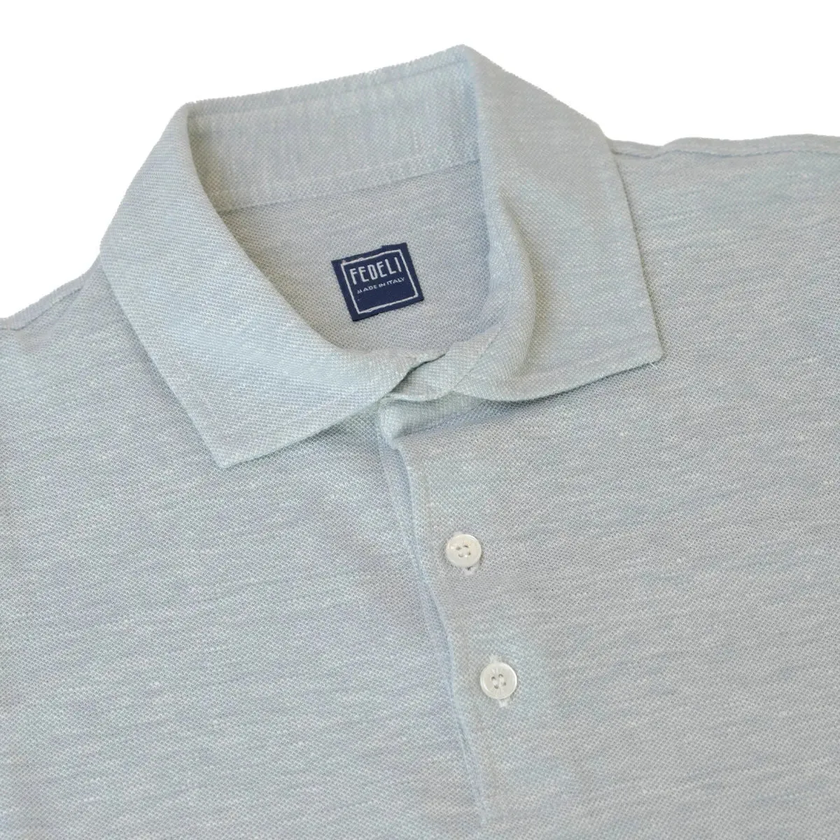 Light Blue Linen & Cotton Short Sleeve Polo Shirt