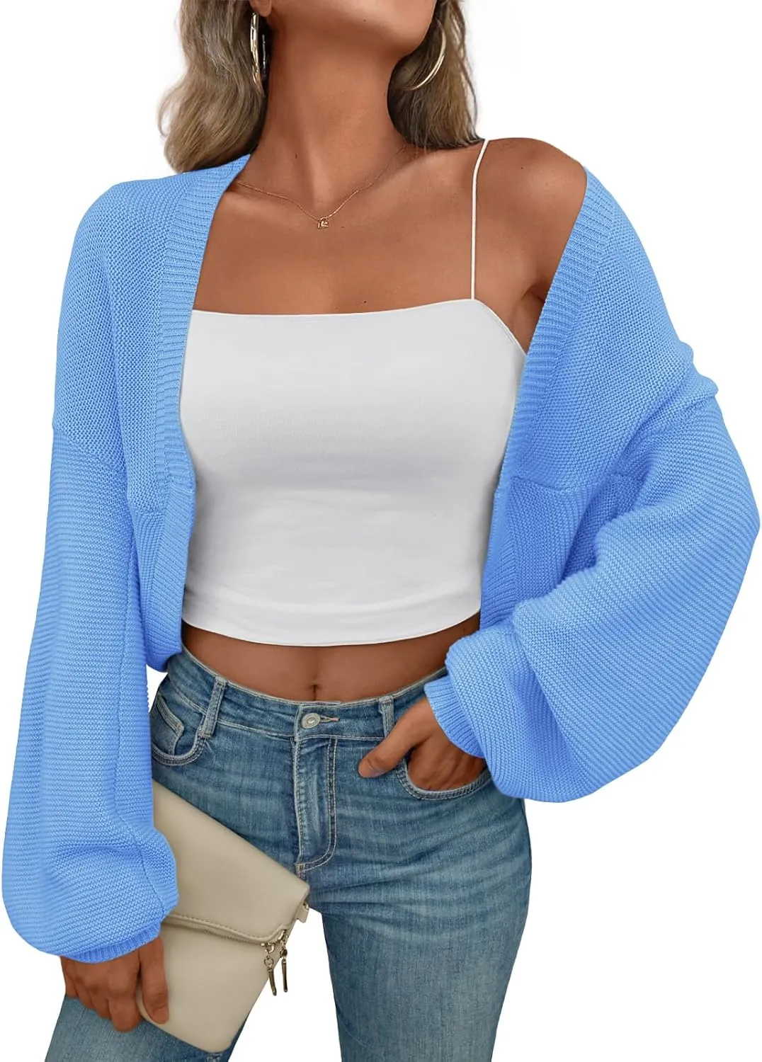 LILLUSORY Bolero Shrug Cardigan Sweater Fall Batwing Long Sleeve Cropped Open Front Knitted Sweaters