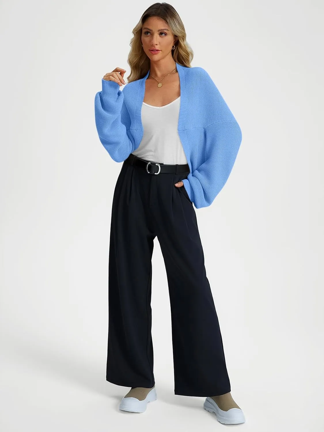 LILLUSORY Bolero Shrug Cardigan Sweater Fall Batwing Long Sleeve Cropped Open Front Knitted Sweaters