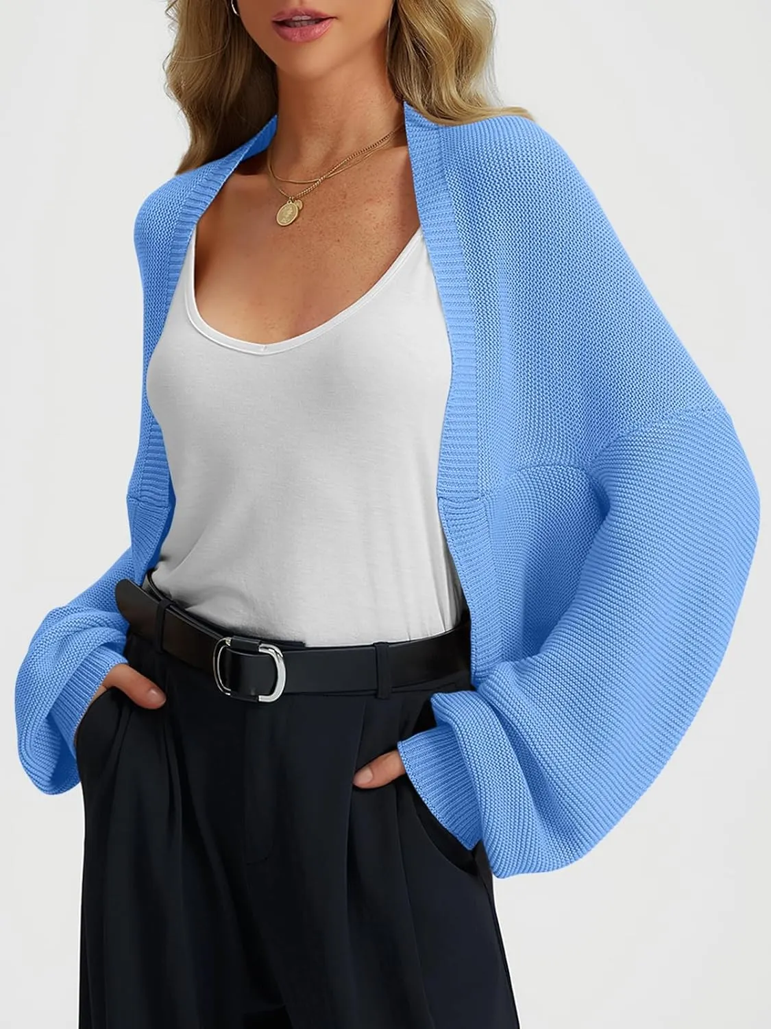LILLUSORY Bolero Shrug Cardigan Sweater Fall Batwing Long Sleeve Cropped Open Front Knitted Sweaters