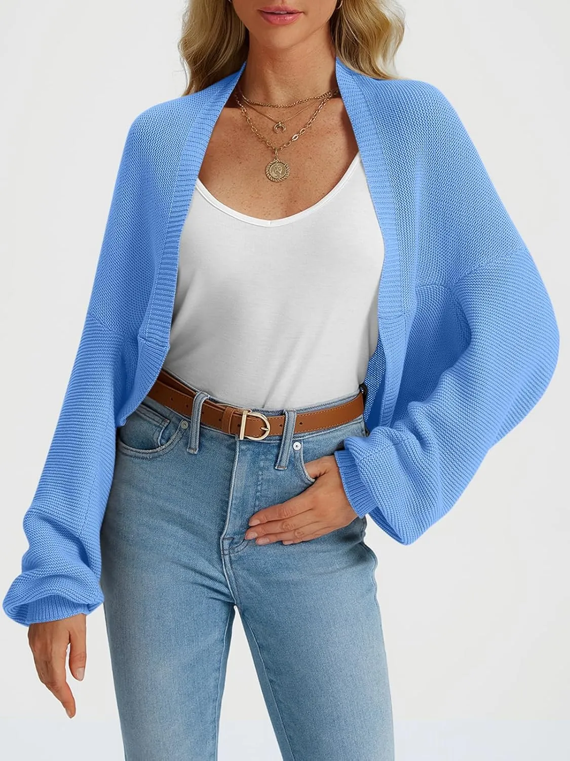 LILLUSORY Bolero Shrug Cardigan Sweater Fall Batwing Long Sleeve Cropped Open Front Knitted Sweaters