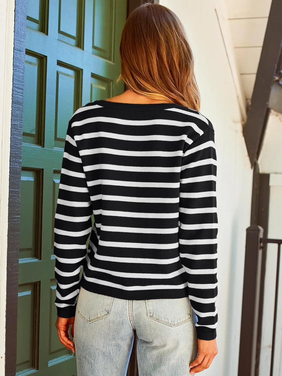 LILLUSORY Women Striped Cardigan Sweaters 2025 Fall Outfit Cloth Fashion Trendy Casual Long Sleeve Tops