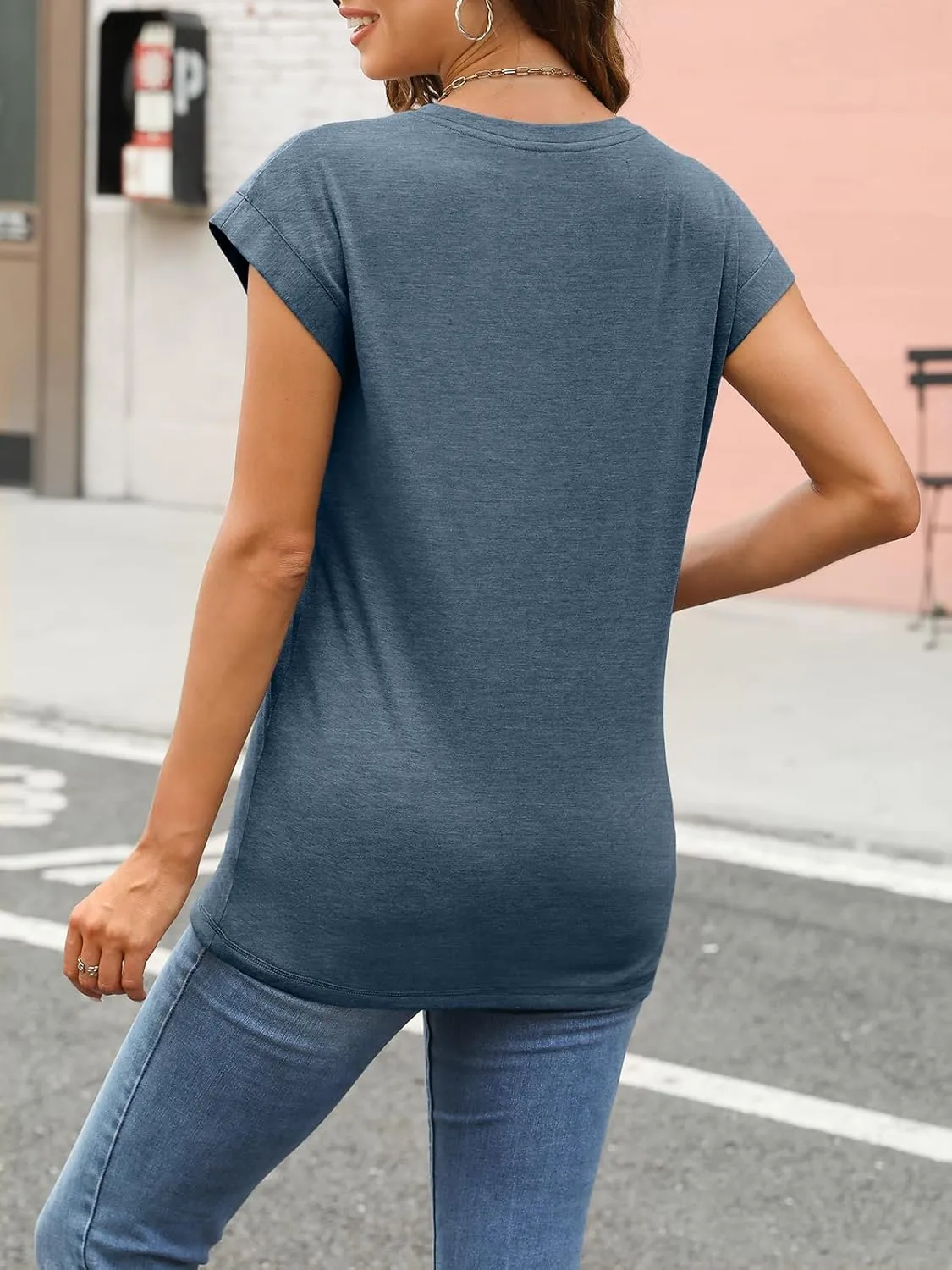 LILLUSORY Womens Casual Summer Tops Cap Sleeve Spring T Shirts Business Dressy Basic Tee Trendy Fashion Clothes 2025