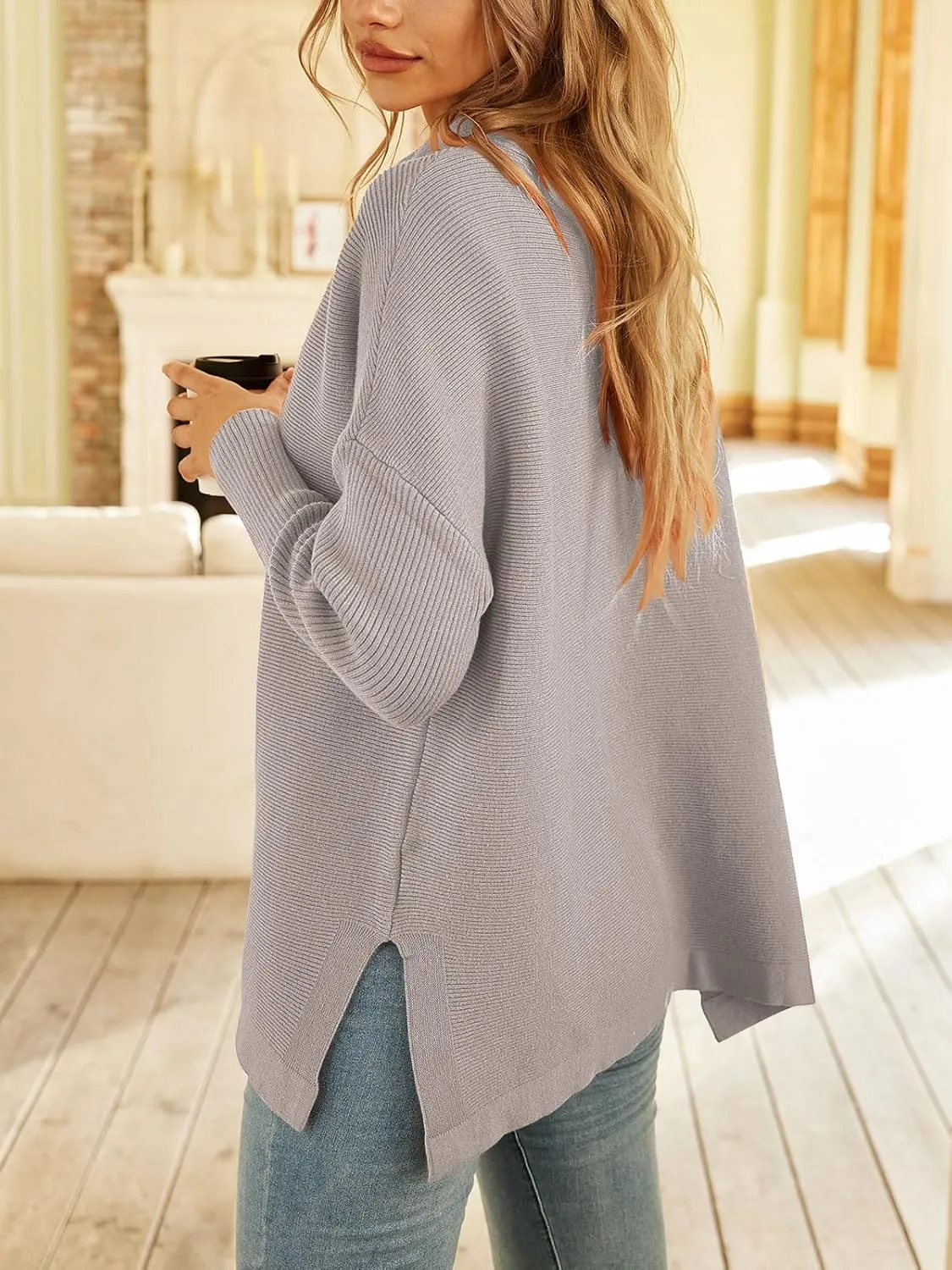 LILLUSORY Women's Mock Turtleneck Sweater Oversized Long Sleeve Casual Knit Pullover Tunic Tops Wear with Leggings