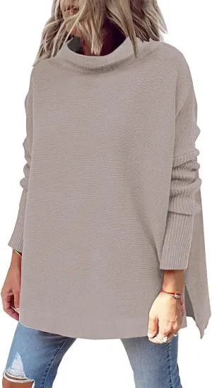 LILLUSORY Women's Mock Turtleneck Sweater Oversized Long Sleeve Casual Knit Pullover Tunic Tops Wear with Leggings