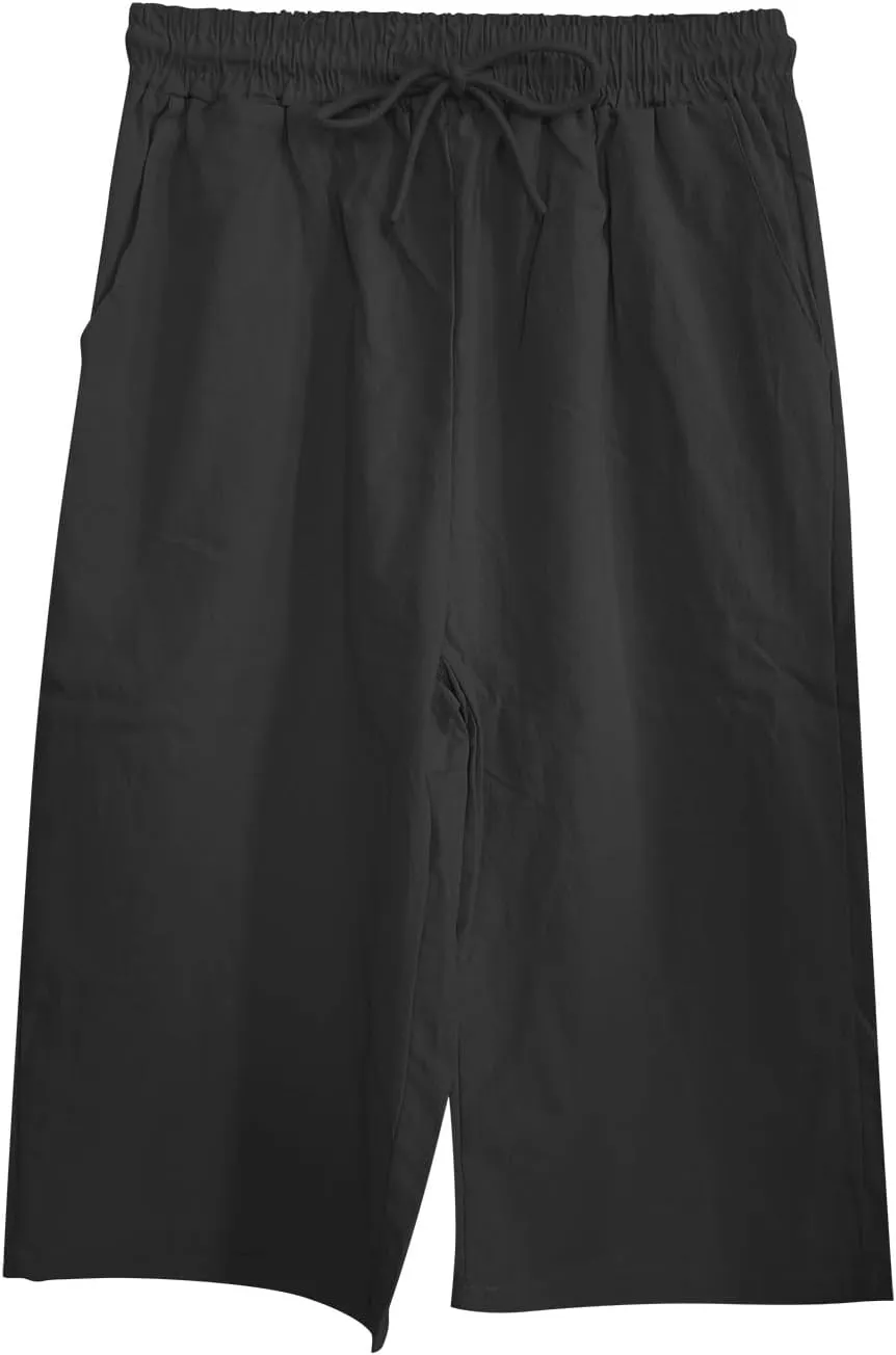 Linen Capri Pants for Women 2025 Ladies Loose Drawstring Casual Solid Color Petite Summer Beachwear Lightweight