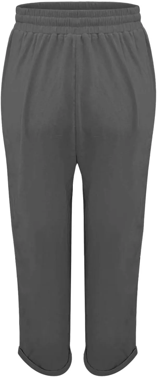 Linen Pants for Women Baggy Wide Leg Pants Elastic Waist Straight Leg Casual Cotton Linen Pants Summer Outfits Lounge Sets