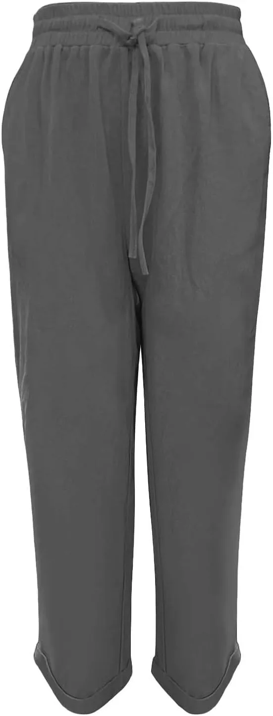 Linen Pants for Women Baggy Wide Leg Pants Elastic Waist Straight Leg Casual Cotton Linen Pants Summer Outfits Lounge Sets