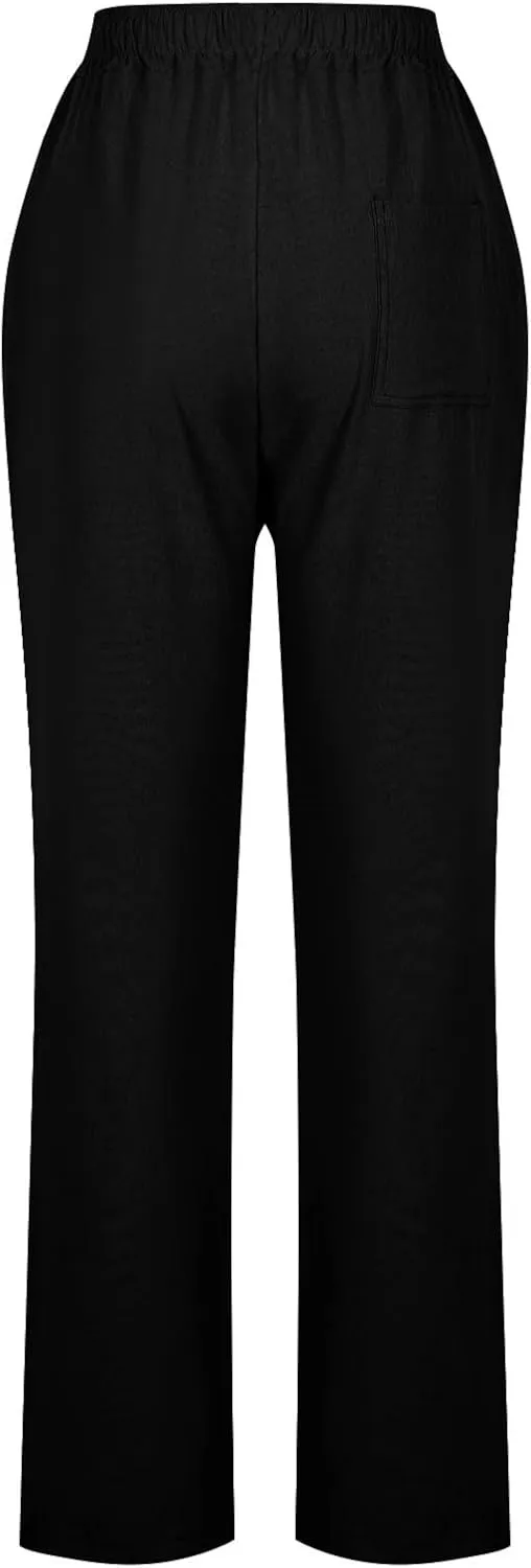 Linen Pants for Women Summer 2025 Drawstring Elastic Waist Pants High Waisted Wide Leg Pants Trousers with Pockets