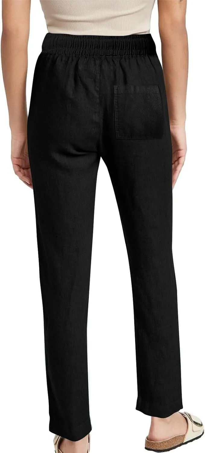 Linen Pants for Women Summer 2025 Drawstring Elastic Waist Pants High Waisted Wide Leg Pants Trousers with Pockets
