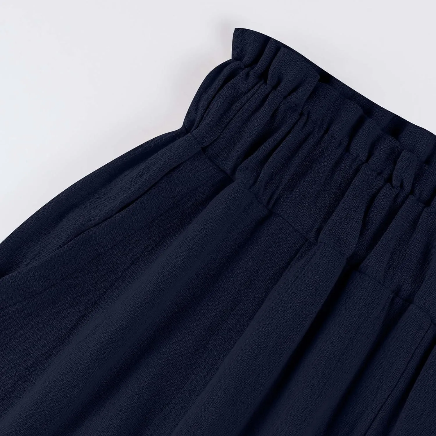 Linen Pants for Women Trendy Casual Trousers with Pockets Ruffle High Waist Wide Leg Beach Palazzo Pants Slacks