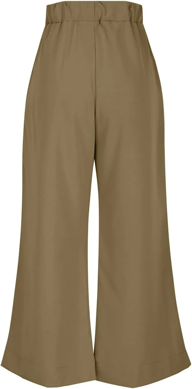 Linen Pants Women 2025 Summer Wide Leg High Waisted Lightweight Womens Trousers with Pockets Loose Casual Lounge Pant