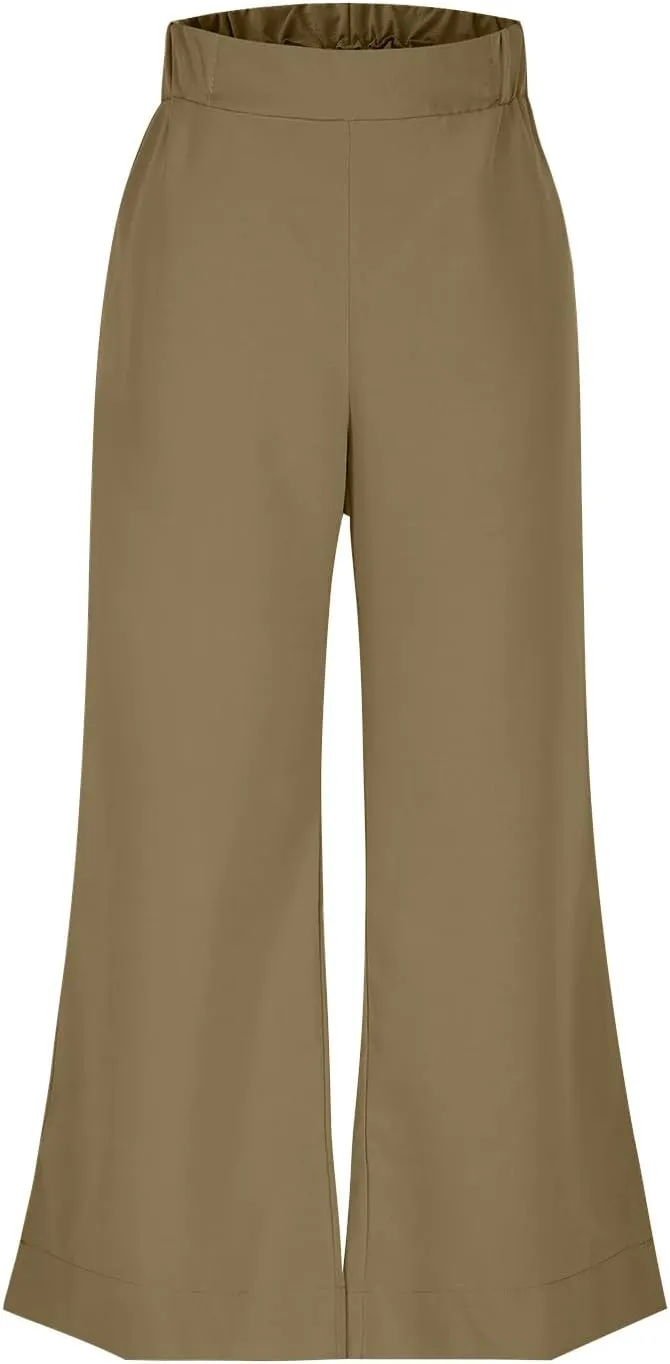 Linen Pants Women 2025 Summer Wide Leg High Waisted Lightweight Womens Trousers with Pockets Loose Casual Lounge Pant