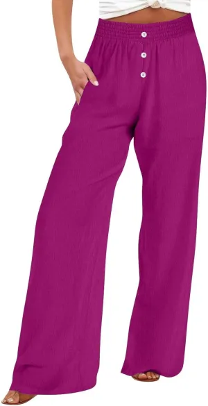 Linen Pants Women High Waisted Wide Leg Lounge Palazzo Capri Pants Summer Business Casual Work Pants Trousers 2025