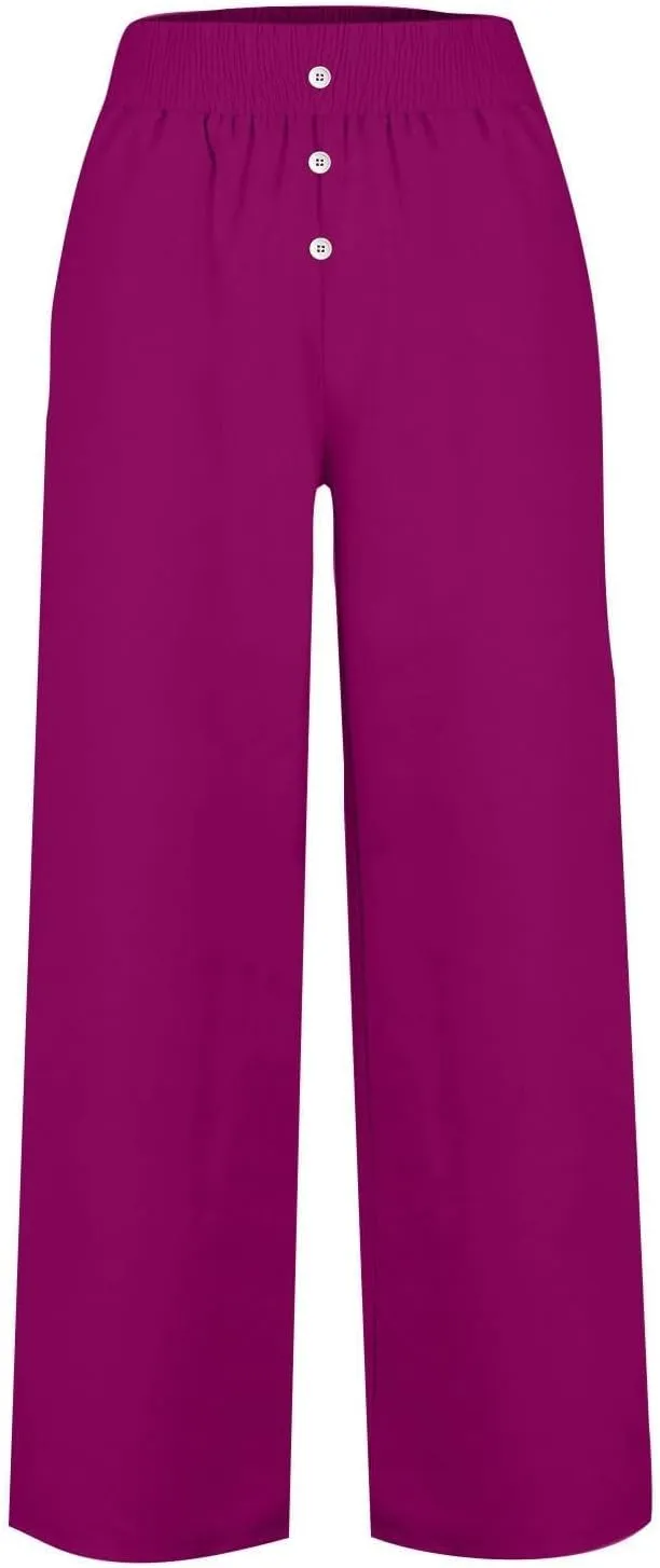 Linen Pants Women High Waisted Wide Leg Lounge Palazzo Capri Pants Summer Business Casual Work Pants Trousers 2025