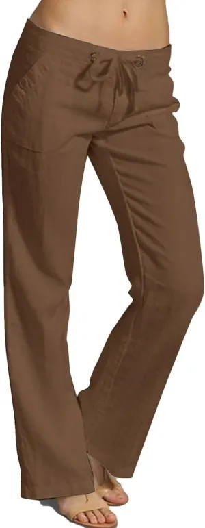 Linen Pants Women Straight Leg Low Rise Lounge Palazzo Capri Pants Summer Drawstring Casual Work Pants Trousers 2025
