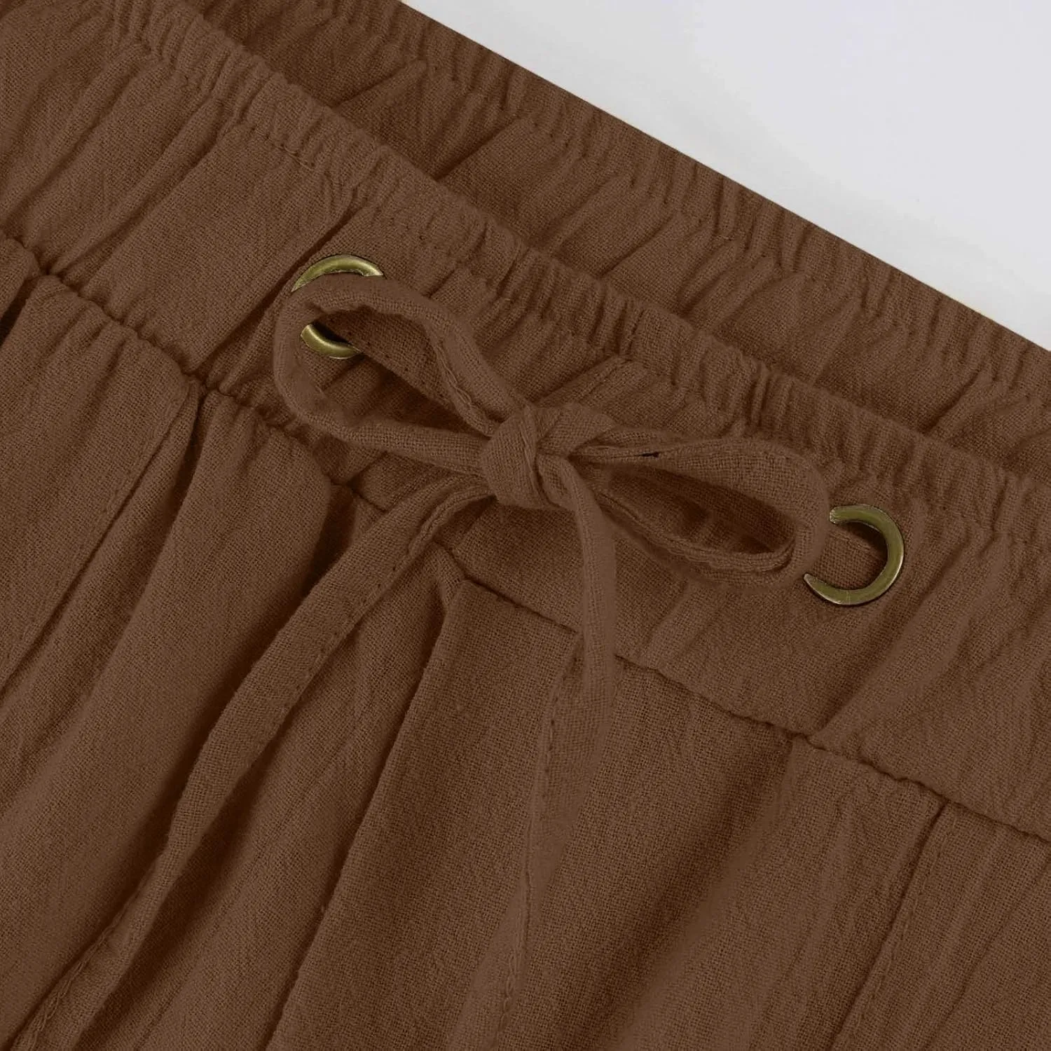 Linen Pants Women Straight Leg Low Rise Lounge Palazzo Capri Pants Summer Drawstring Casual Work Pants Trousers 2025
