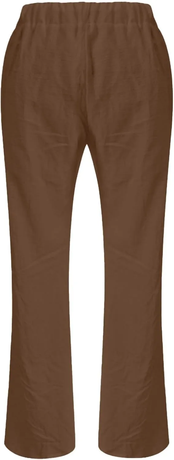Linen Pants Women Straight Leg Low Rise Lounge Palazzo Capri Pants Summer Drawstring Casual Work Pants Trousers 2025