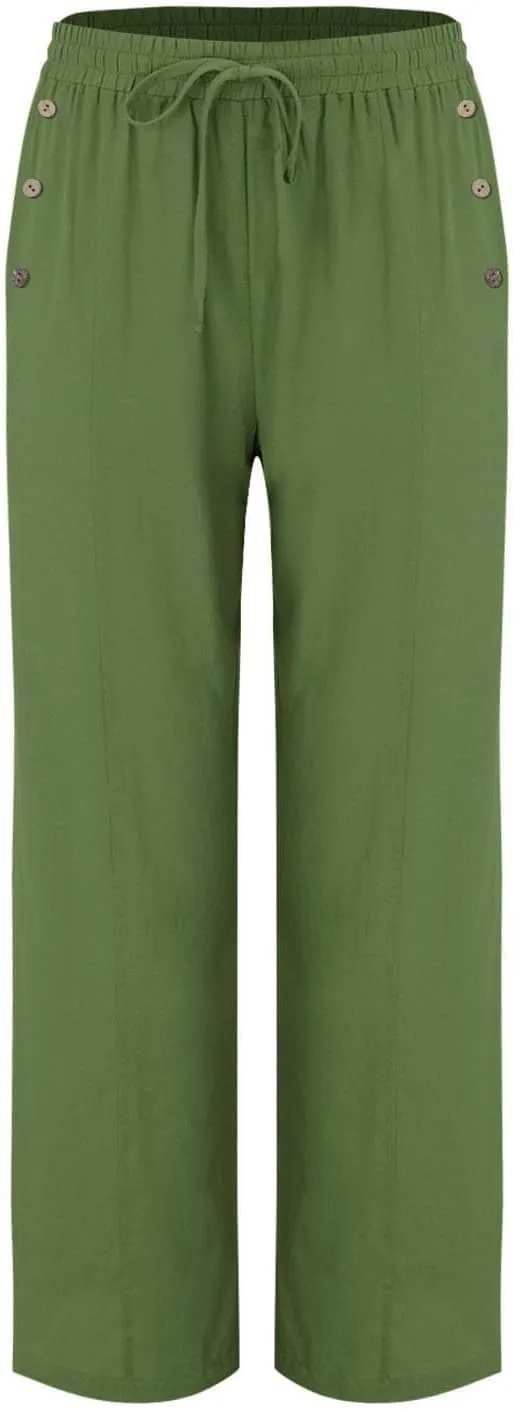 Linen Summer Pants for Women 2025 Trendy Casual High Waist Palazzo Drawstring Trousers Lounge Loose Pants