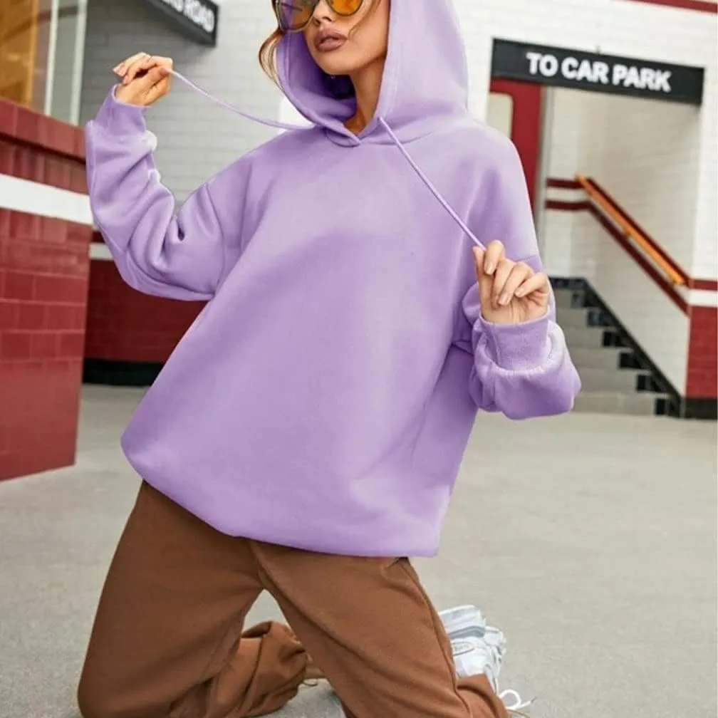 LOFAAC Women Oversized Fleece Letter Graphic Print Hoodie Sweatshirt Drop Shoulder Drawstring Hooded Pullover Jumper