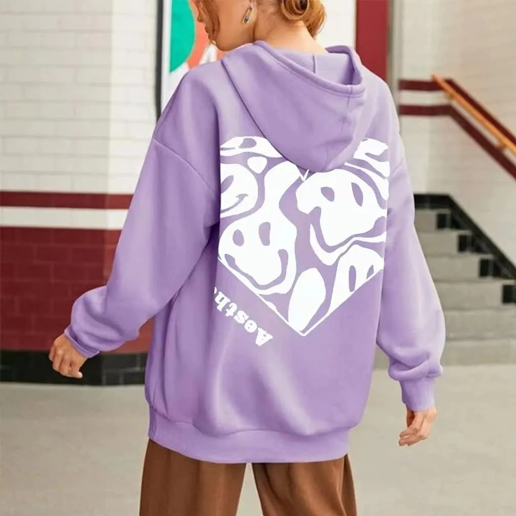 LOFAAC Women Oversized Fleece Letter Graphic Print Hoodie Sweatshirt Drop Shoulder Drawstring Hooded Pullover Jumper