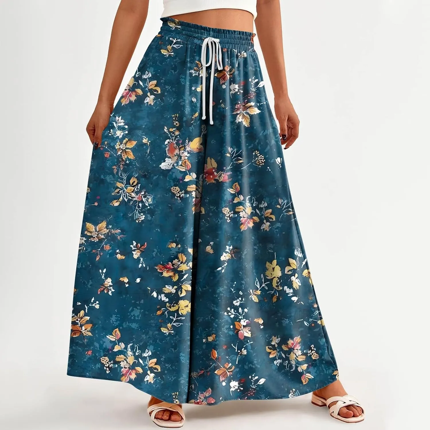 Loose Pants for Women Baggy Boho High Waisted Bohemian Print Flowy Loose Fit Plus Size Wide Leg Trousers