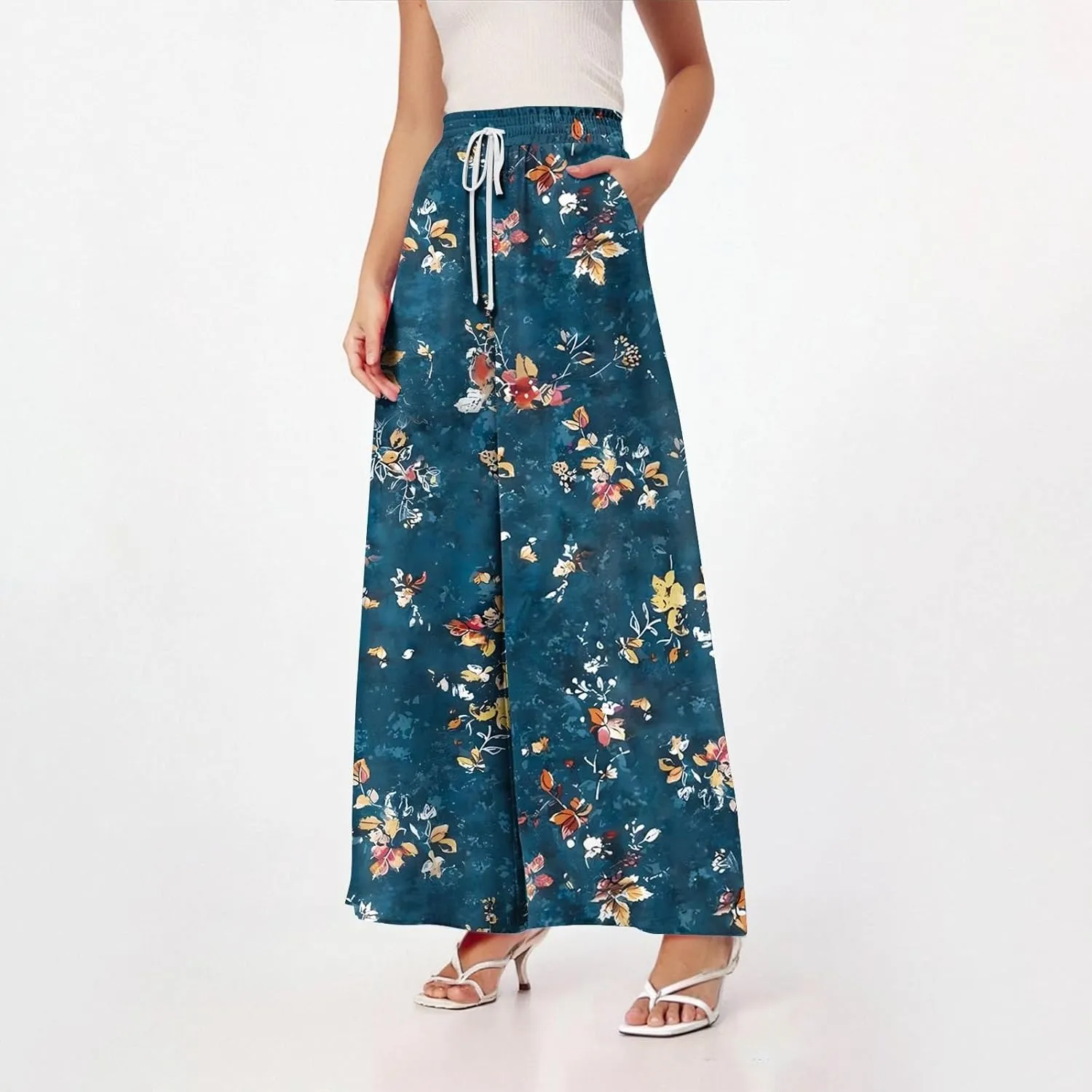 Loose Pants for Women Baggy Boho High Waisted Bohemian Print Flowy Loose Fit Plus Size Wide Leg Trousers