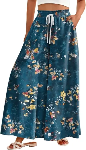 Loose Pants for Women Baggy Boho High Waisted Bohemian Print Flowy Loose Fit Plus Size Wide Leg Trousers
