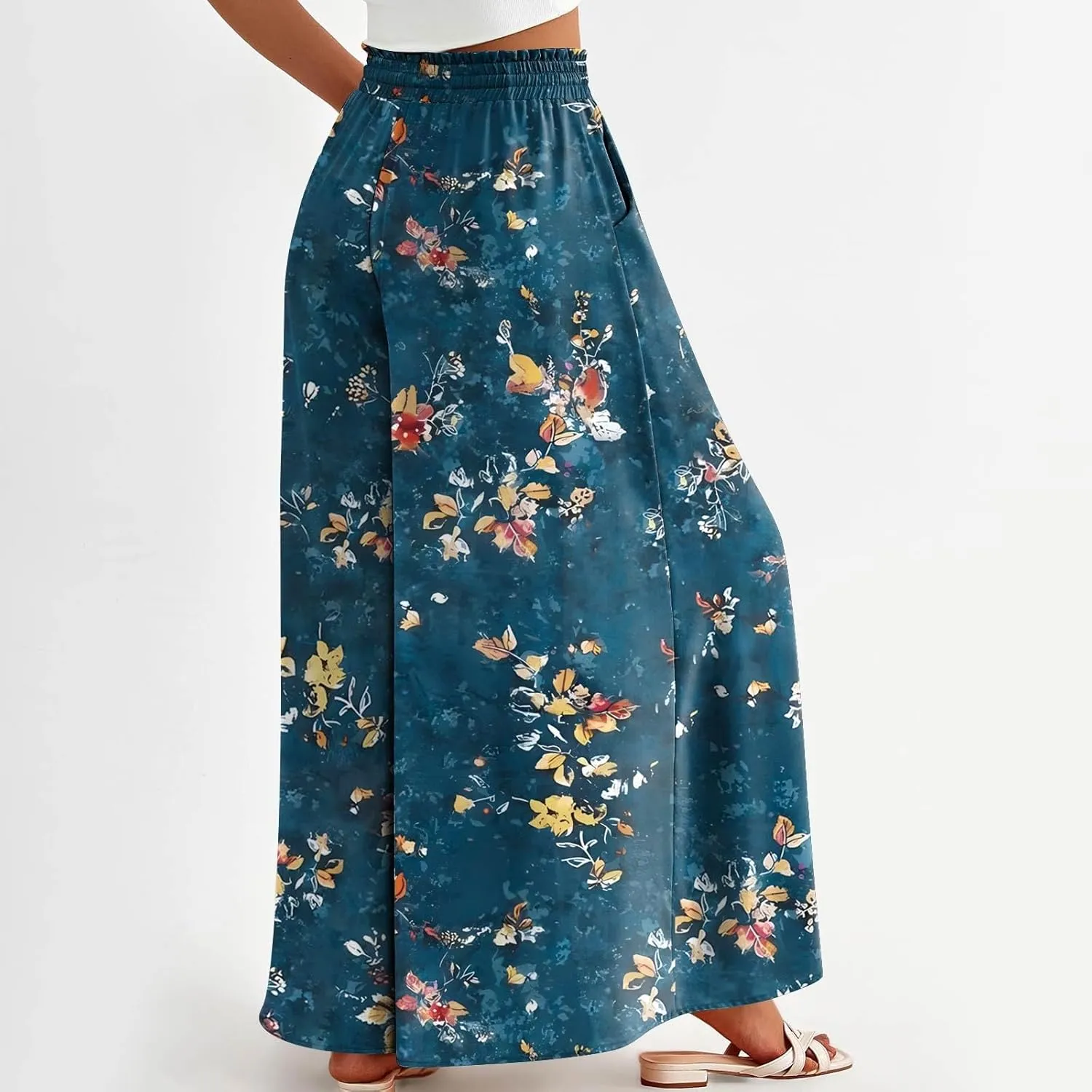 Loose Pants for Women Baggy Boho High Waisted Bohemian Print Flowy Loose Fit Plus Size Wide Leg Trousers