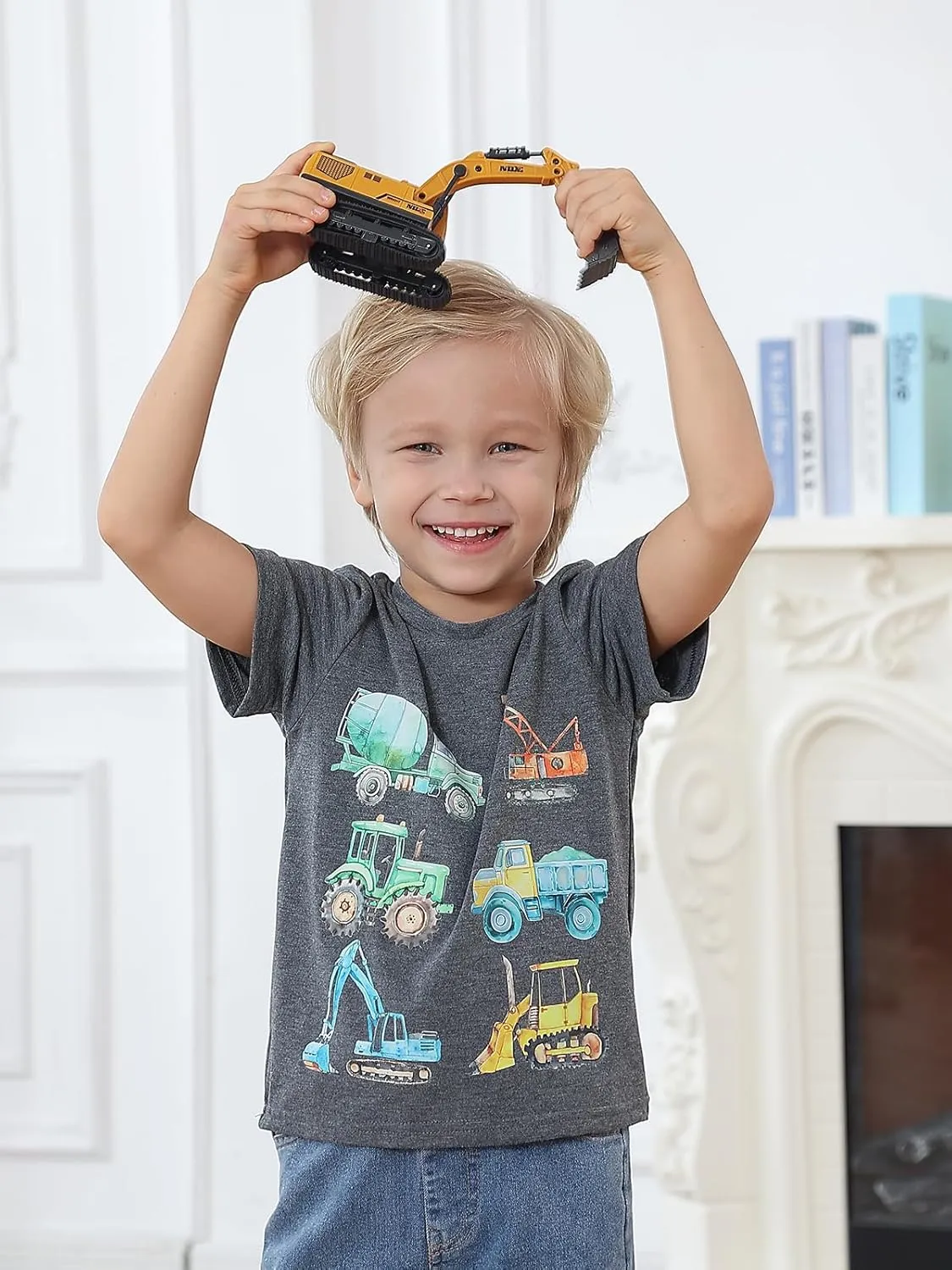 Lovekider Construction Shirt for 3-6T Boys Funny Truck Toddler Kids T-Shirt Short Sleeve Car Tractor Excavator Tee Shirts