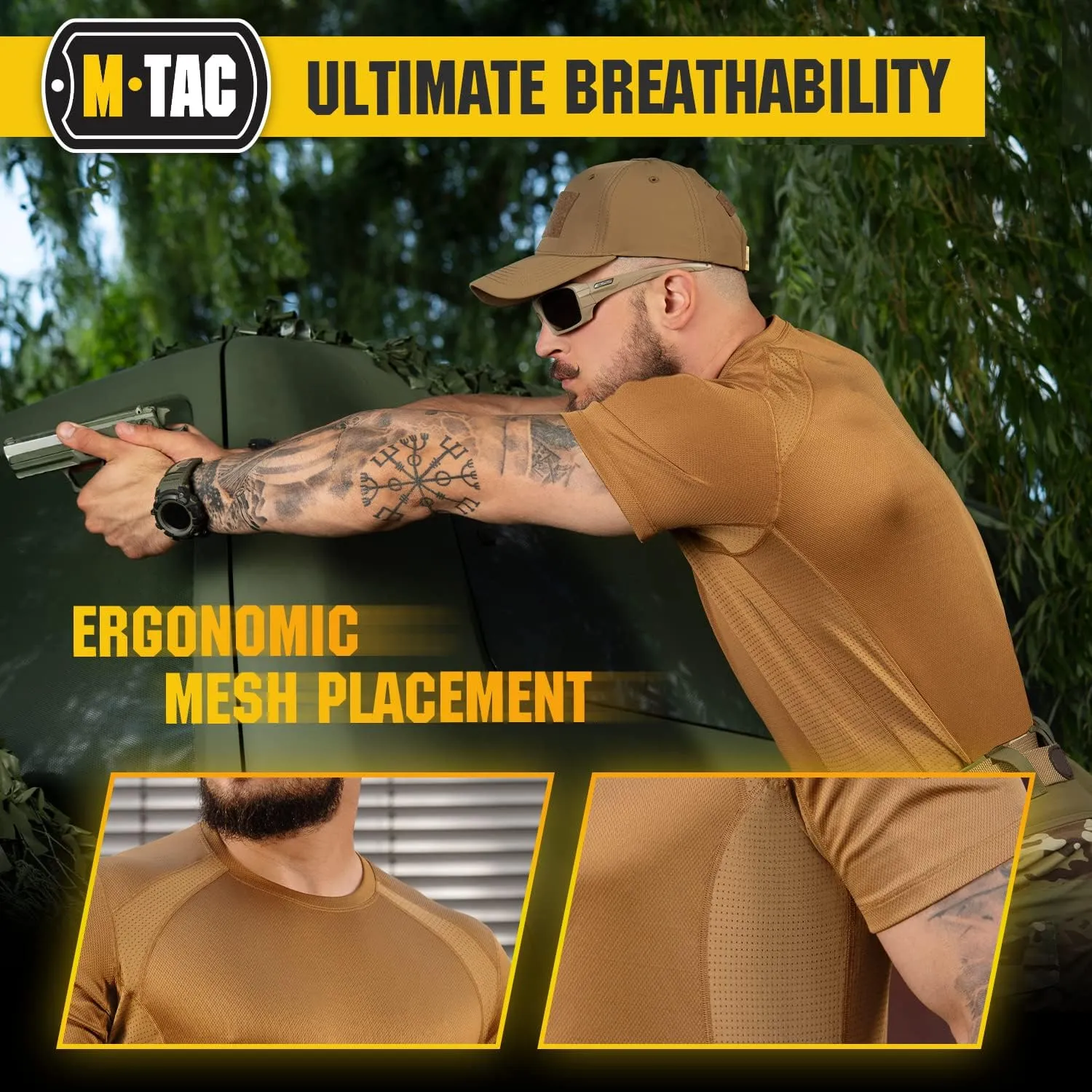 M-Tac Athletic T-Shirt Gen.2 - Breathable Polyester Military T-Shirt with Short Sleeve and Crew Neck for Men