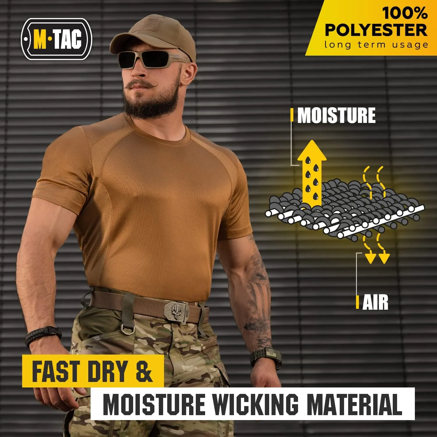 M-Tac Athletic T-Shirt Gen.2 - Breathable Polyester Military T-Shirt with Short Sleeve and Crew Neck for Men