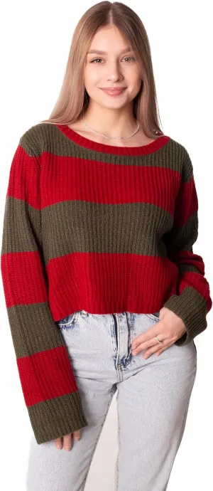 Madore Red and Green Striped Sweater Cropped Women - Plus Nightmare Knit Crop Top Halloween Costume Cosplay