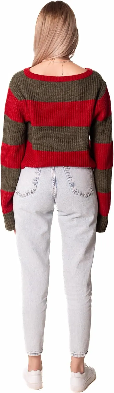 Madore Red and Green Striped Sweater Cropped Women - Plus Nightmare Knit Crop Top Halloween Costume Cosplay