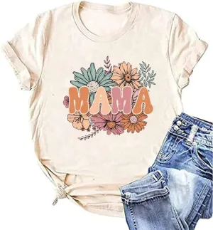 Mama Floral Shirt for Women Mom Vintage Boho Wild Flowers Graphic Cottagecore Gardening Tops Mother's Day Tee