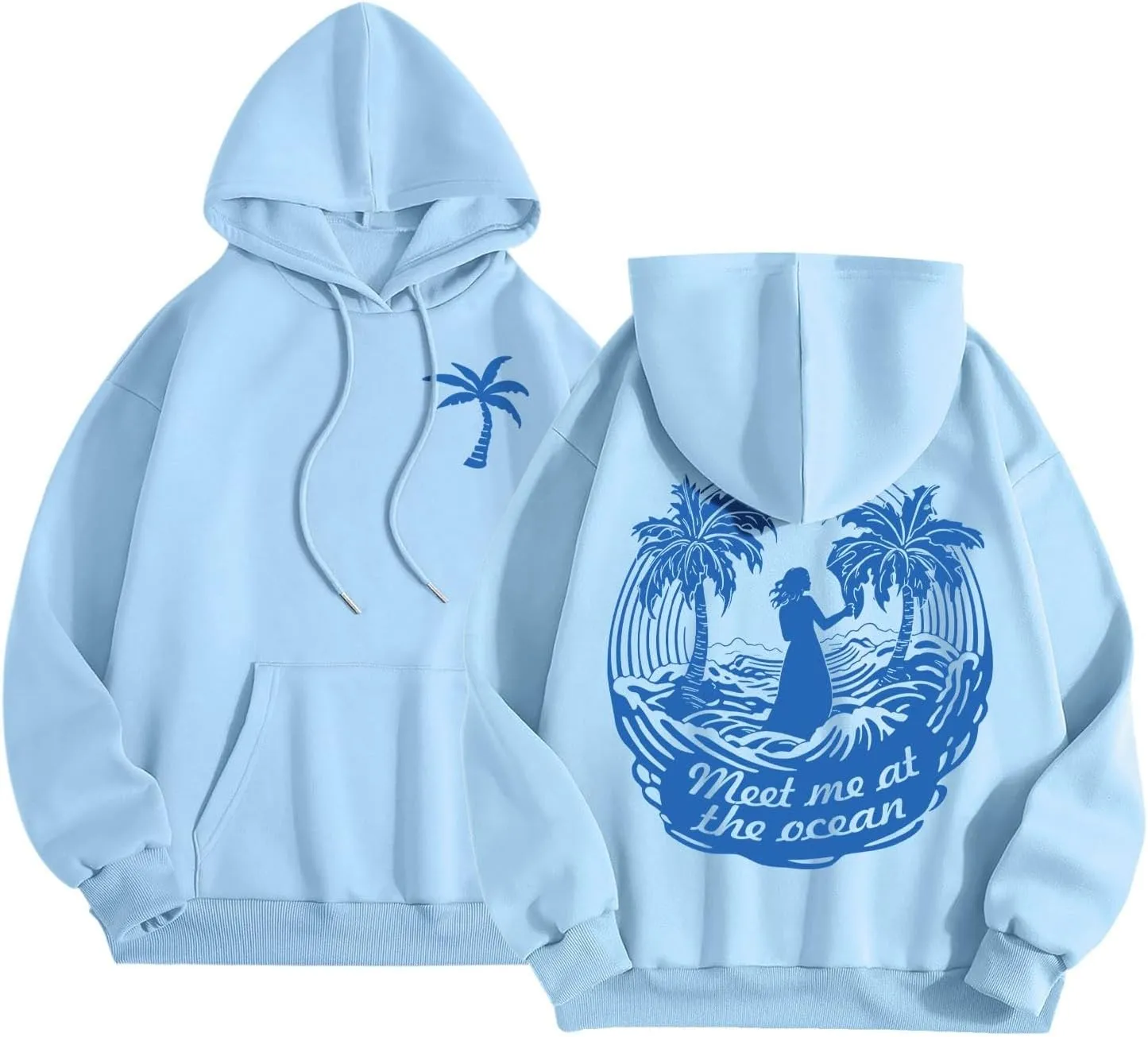 Meet Me at The Ocean Graphic Hoodie For Women Long Sleeve Preppy Sweatshirts Oversized Pullover Hoodies for Teen Girls