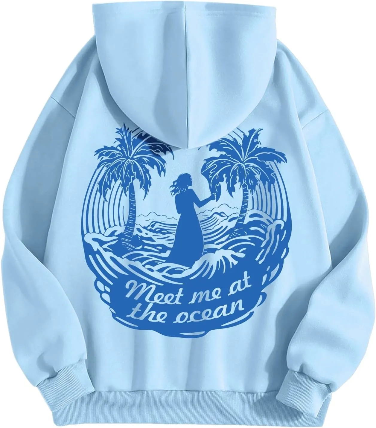 Meet Me at The Ocean Graphic Hoodie For Women Long Sleeve Preppy Sweatshirts Oversized Pullover Hoodies for Teen Girls