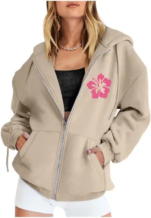 Meet Me at The Ocean Hoodies for Women Casual Letter Graphic Zip Up Hoodie with Pockets Drawstring Y2K Hooded Sweatshirts