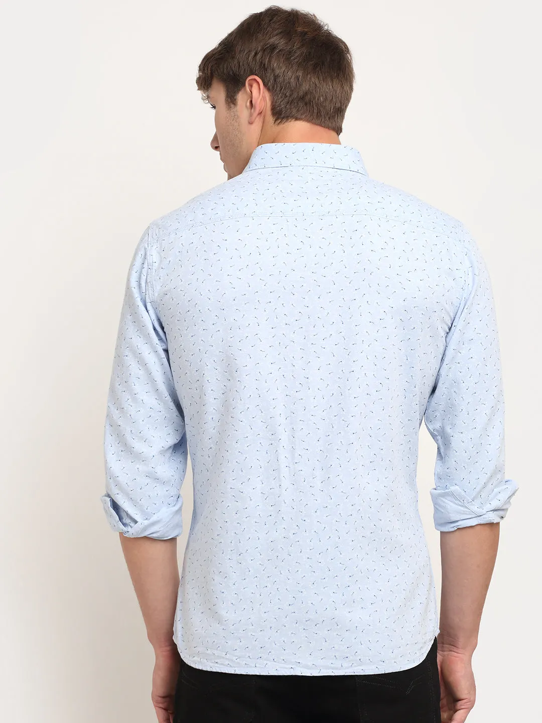 Men Cotton Printed Sky Blue Full Sleeve Casual Shirt for Men with Pocket