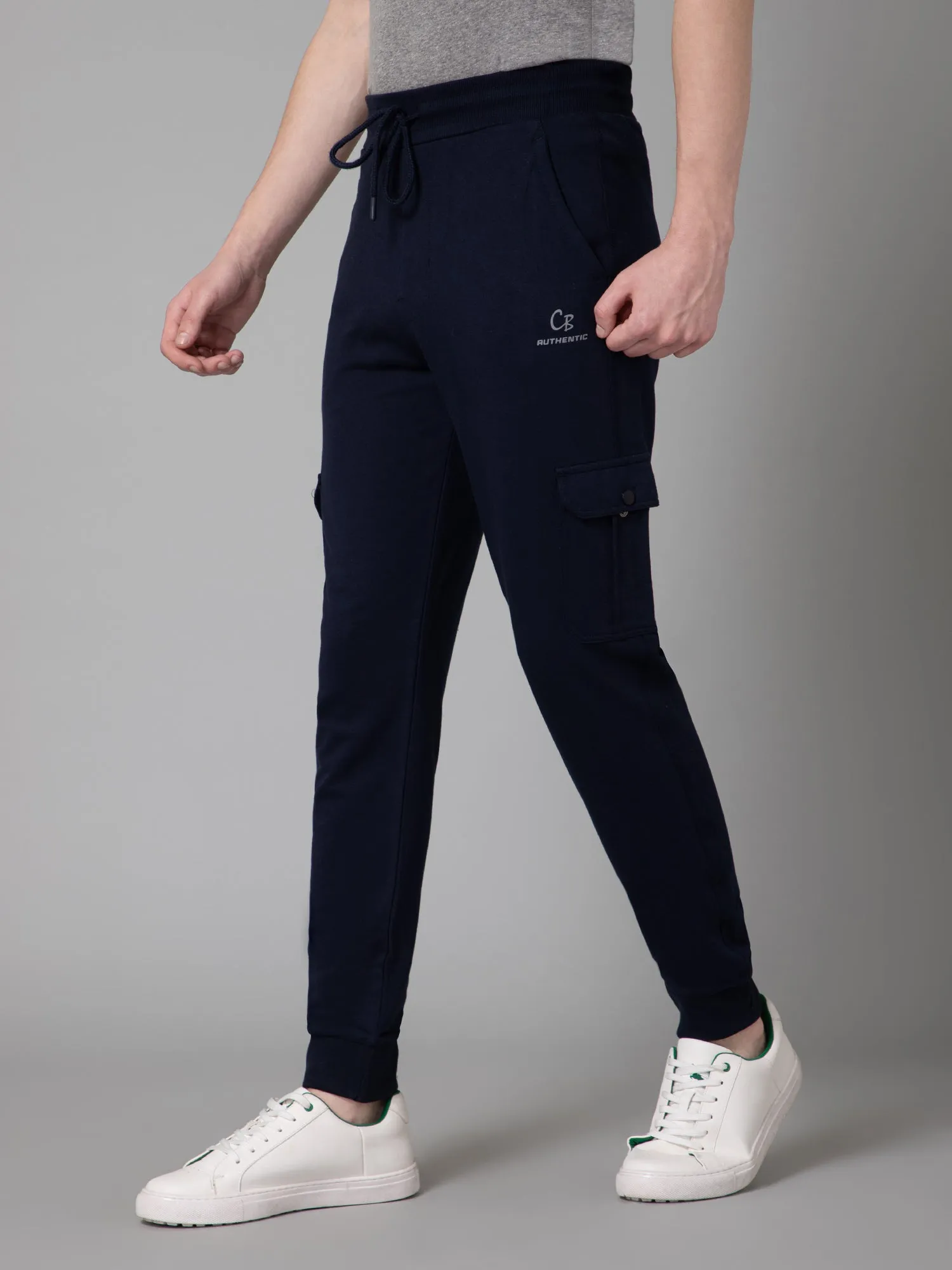 Men Navy Blue Winter Solid Track Pant