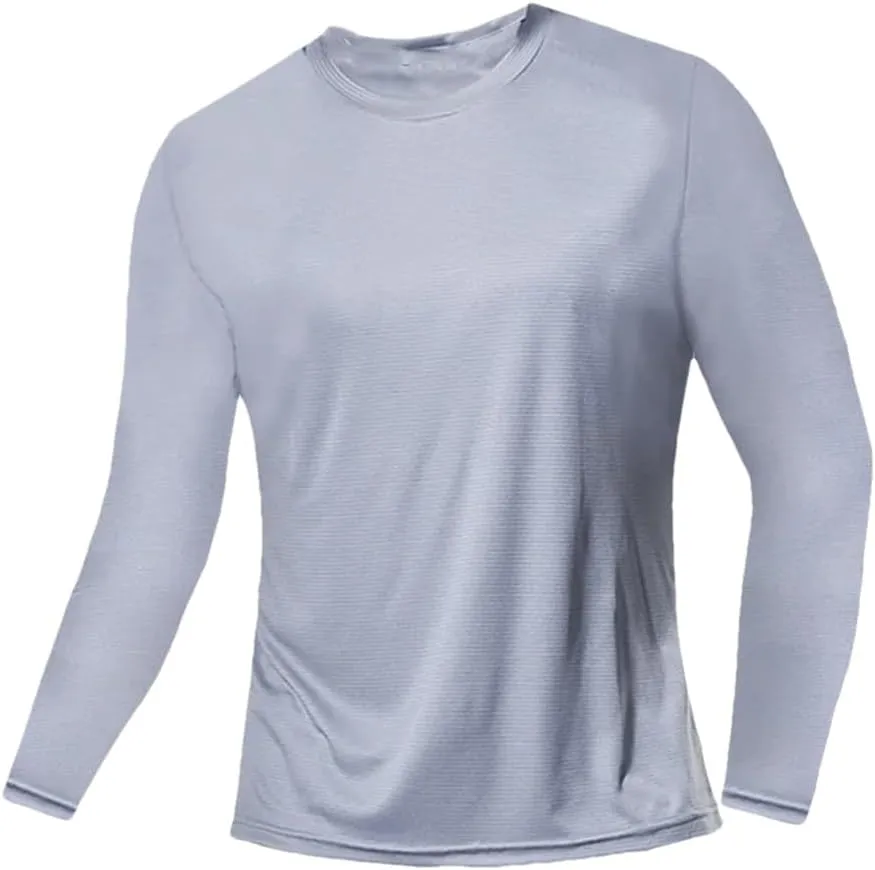 Men Summer Ice Silk Long Sleeve T-Shirt Quick Dry Breathable Outdoor Sun Protection Running Outer Wear