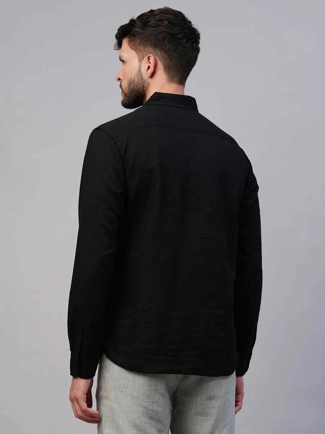 Men's Black 100% Linen Regular Fit Kurta Shirt