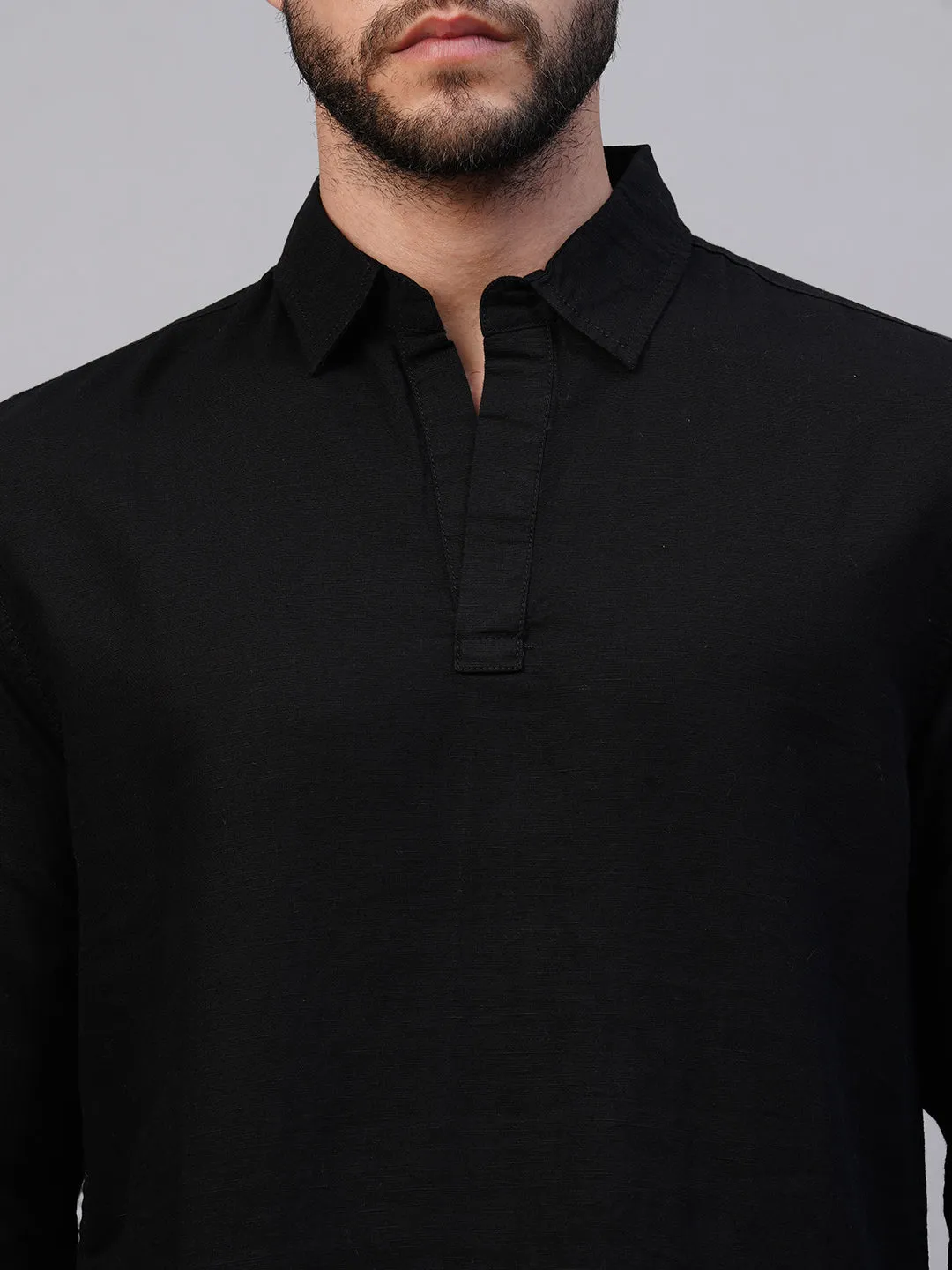 Men's Black 100% Linen Regular Fit Kurta Shirt