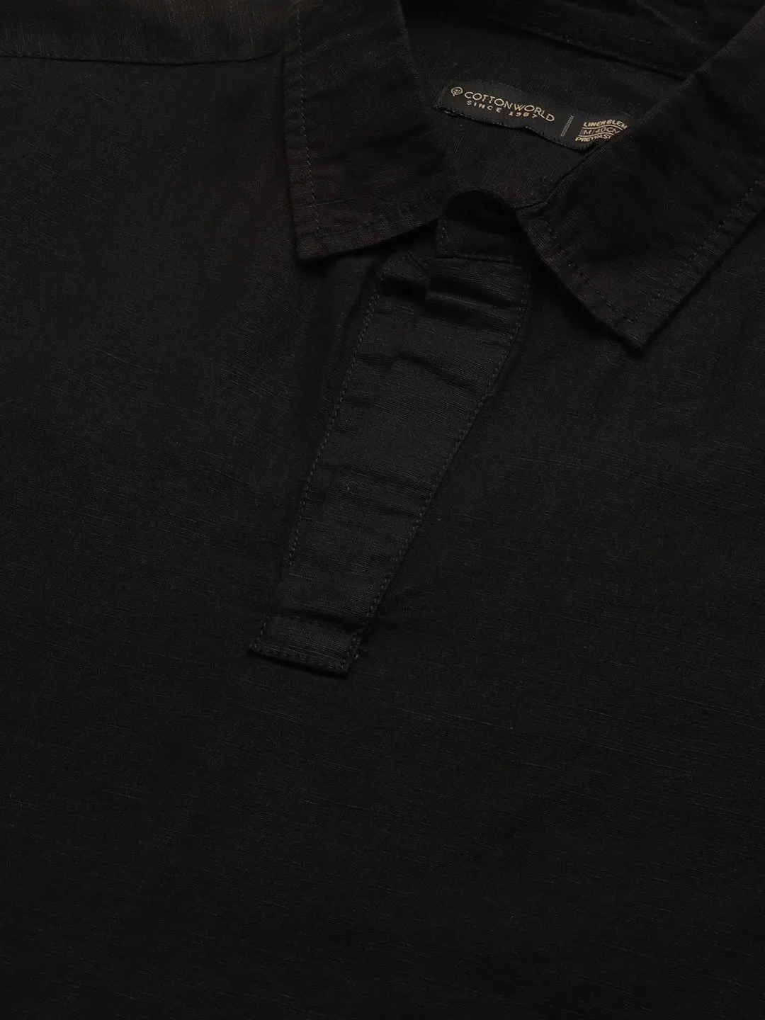 Men's Black 100% Linen Regular Fit Kurta Shirt