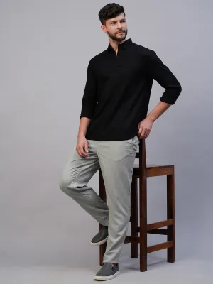 Men's Black 100% Linen Regular Fit Kurta Shirt